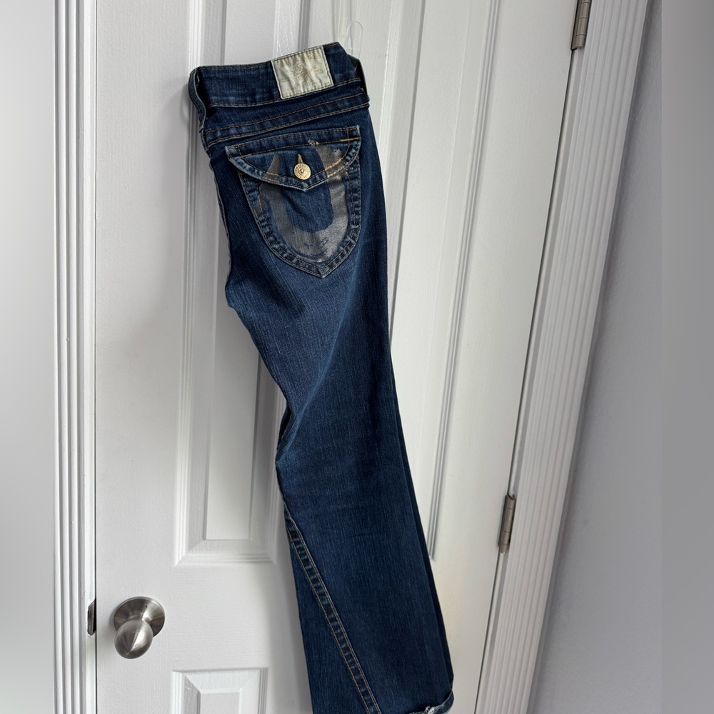 True Religion Joey Twisted Flare Gold Foil Rinse Size 28